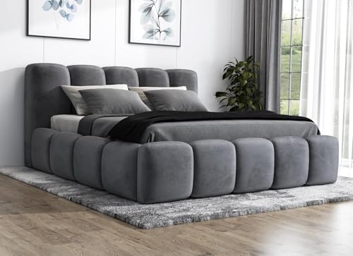 A&J MöbelLand Polsterbett 180x200 mit Bettkasten und Lattenrost – Sonic, Bett mit Matratze und Stauraum in Dunkelgrau