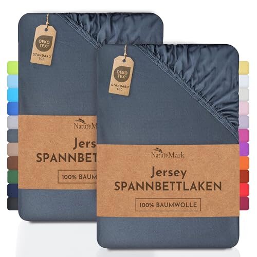 NatureMark 2er Pack Jersey Spannbettlaken, Spannbetttuch 100% Baumwolle in vielen Größen und Farben MARKENQUALITÄT ÖKOTEX Standard 100 | 90 x 190 cm - 100 x 200 cm - anthrazit grau