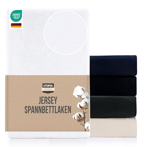 Utopia Bedding Jersey Spannbettlaken, Weiß, 160 x 200 cm – 25 cm, Bettlaken Baumwollmischung, Oeko-Tex Zertifiziertes, Zuschnitte für Dicke Matratzen