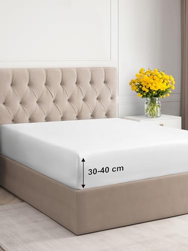 Spannbettlaken 180x200cm - Extra Tiefes Spannbetttuch für Matratzen bis 40 cm (16") Höhe - Weiche Gebürstete Mikrofaser - Knitterfrei, Schrumpf- & Farbbeständig - Oeko-TEX - Weiß Bettlaken