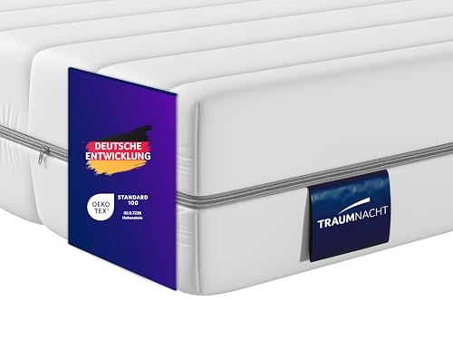 Traumnacht Basis orthopädische 7-Zonen Kaltschaummatratze für alle Schlaftypen, Härtegrad 4 (H4 - fest), 90 x 200 cm, weiß, Öko-Tex zertifiziert, produziert nach deutschem Qualitätsstandard