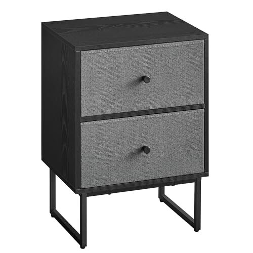 VASAGLE Nachttisch, Beistelltisch mit Stauraum, 2 herausnehmbare Schubladen, Nachtschrank für Schlafzimmer, Wohnzimmer, ebenholzschwarz-schiefergrau LGS029B56, 30 x 40 x 55 cm