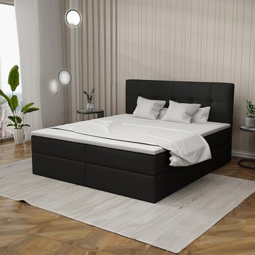 Imebel Boxspringbett 200x200 mit Bettkasten - Bett mit Matratze und 2 Bettkästen - Schlafzimmerbett mit Topper - Bequemes und Elegantes Doppelbett für das Schlafzimmer