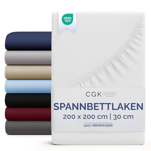 Spannbettlaken 200x200 cm - Für Matratzen bis 30 cm Höhe (12") - Weiche, gebürstete Mikrofaser - Knitterfrei, Schrumpf- und Farbbeständig - Oeko-TEX Zertifiziert - Weiß - Premium Bettlaken