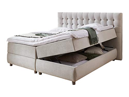 Atlantic Home Collection Boxspringbett TINA, 160x200 cm, inklusive Topper (Härtegrad H2) und Bettkästen (2x), hellgrau, 160 x 200 cm
