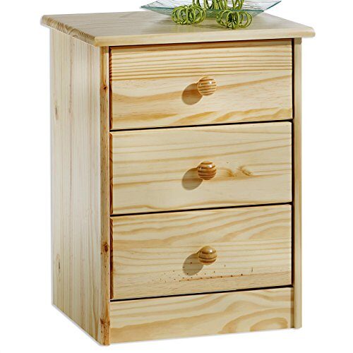 IDIMEX Nachttisch Rondo Kiefer Natur, Nachtkommode aus Kiefer massiv, Kommode mit 3 Schubladen im Landhausstil, Kommode aus Massivholz