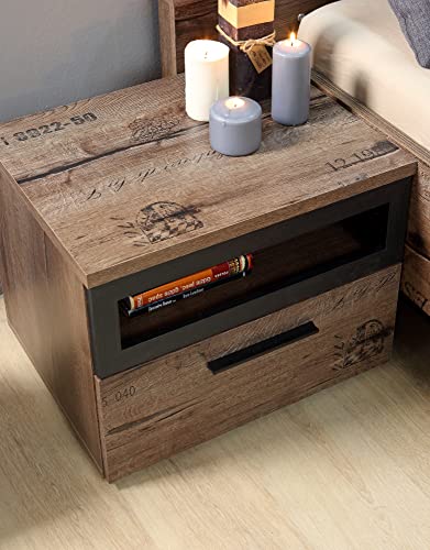 Forte Jacky Nachtkommode mit 1 Schublade, Holzwerkstoff, Edeleiche/Schwarzeiche , B x H x T: 52 x 40,8 x 41,3 cm